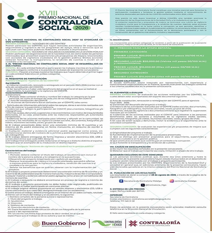 XVIII PREMIO NACIONAL DE CONTRALORÍA SOCIAL 2026